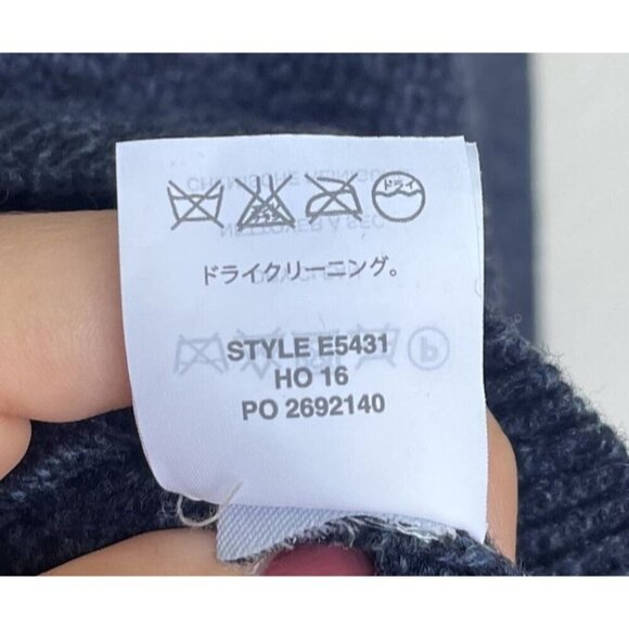 J.Crew SzL Navy Blue Shawl Collar Lambs Wool Button Pullover Sweater - Picture 9 of 9